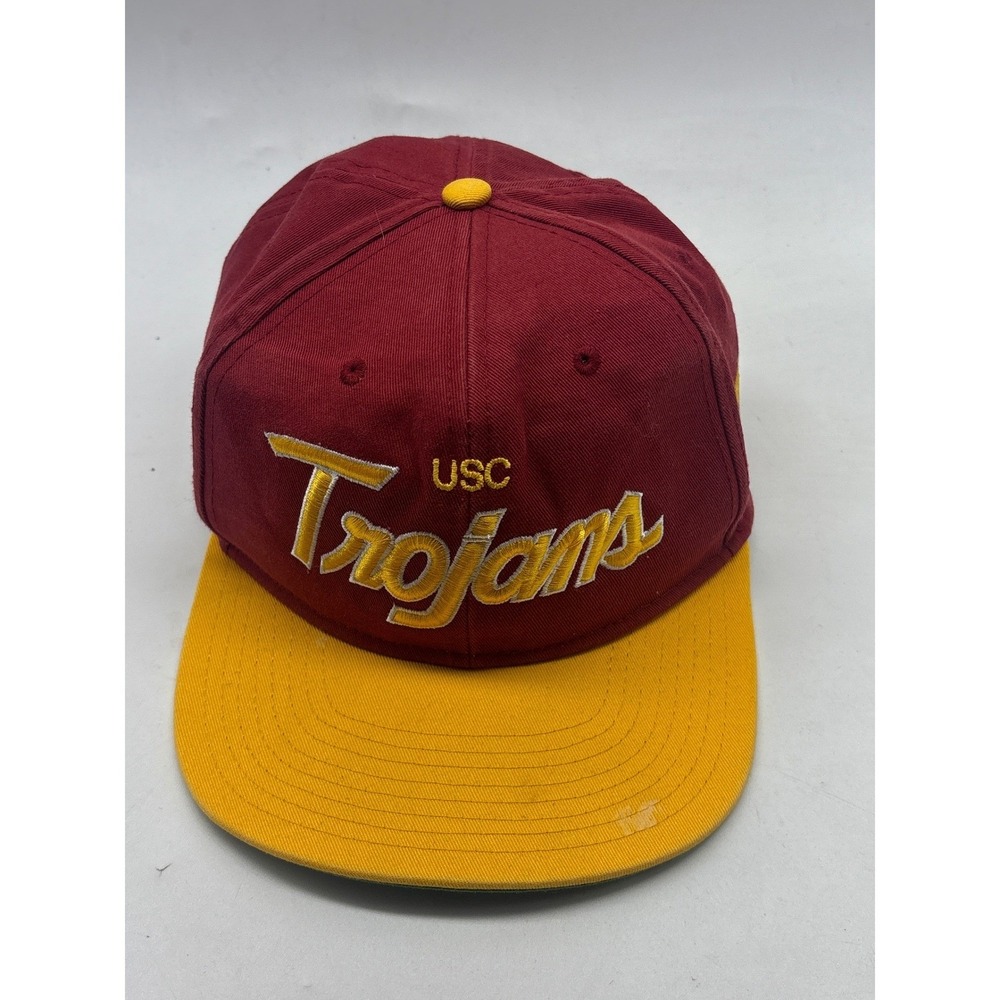 Vintage Sports Specialties USC Trojans Snapback Hat Red Gold Script Logo Cap